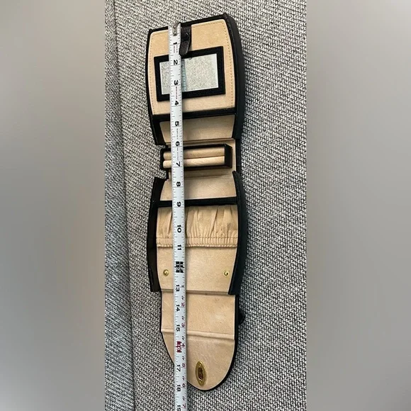 Black Pebbled  Travel Jewelry Case Mirror, Hard Outer Snap Case Gold Closure - Picture 7 of 16